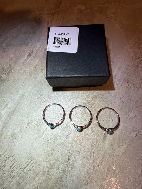 NWOT Blue Sleeping Beauty Turquoise Rhodium Over Sterling Silver Set of 3 Rings - Picture 3 of 4